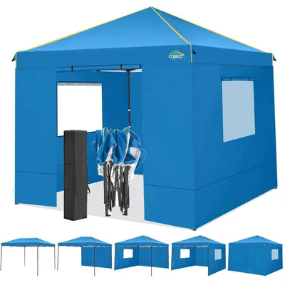Produktbild von Faltpavillon 3x3m Wasserdicht Stabil mit 4 Seitenteilen Mesh-Fenster Blau
