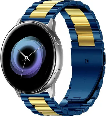 Produktbild von Strap-it Stahlarmband - Kompatibel mit Samsung Galaxy Watch Active / Active 2 Armband Ersatzarmband Edelstahl - Faltschließe - Hochwertiges Material - für Smartwatch 20mm Armband Blau / Gold