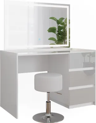 Produktbild von Schminktisch Vicco Marla Weiß Hochglanz 120 cm mit LED-Spiegel und Hocker, Model 51988