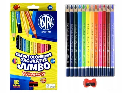 Zdjęcie produktu dla Kredki ołówkowe Jumbo trójkątne 12 kolorów Astra