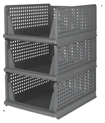 Image de Boîtes de rangement, organisateur empilable, plastique durable, GRIS