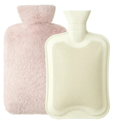 Image de Bouteille d'eau chaude 2L avec housse douce, rose, en caoutchouc naturel de qualité supérieure