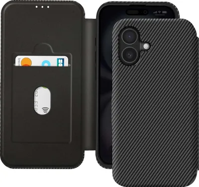 Produktbild von Avizar, Etui für iPhone 16 aus Carbonfaser mit RFID-Schutz, Schwarz