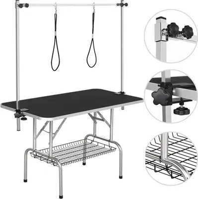 Produktbild von Yaheetech Trimmtisch Tierpflegetisch Schertisch mit Korb höhenverstellbar rutschfester Gummioberfläche Schwarz