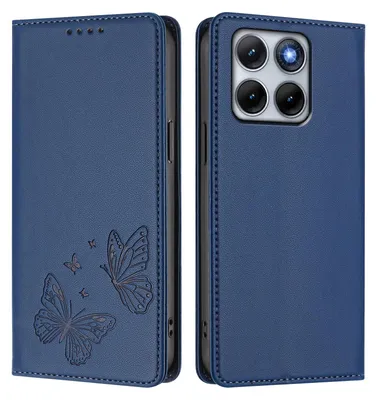 Image de Étui en cuir pour Motorola Edge 70 Fusion, étui de protection type portefeuille en cuir gaufré « papillon » avec support, bleu foncé