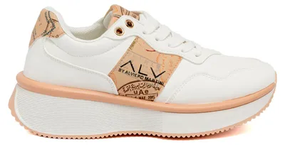 Produktbild von Alviero Martini Damen Sneakers, weiß, grün, mit Plateausohle, goldene Schnürsenkel