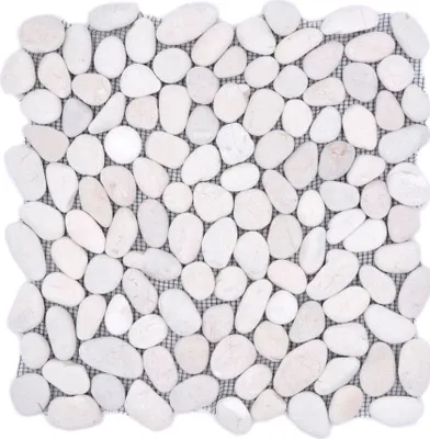 Produktbild von Mosaik Fliese Flußkiesel Steinkiesel Kiesel gewölbt weiß cream MOS30-0102