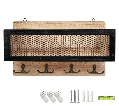 Produktbild von Wandhalterung für Schlüssel - Holzschlüsselbrett mit 4 Doppelhaken - Wandmontage Schlüsselhalter - Organizer für Eingangsbereich/Flur - Perfektes Geschenk für Familie/Freunde