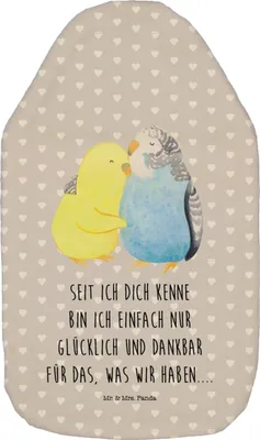 Produktbild von Mr. & Mrs. Panda Wärmflasche Wellensittich Liebe - Grau Pastell - Geschenk, Verknallt, Wärmekissen, Dankbar, gummi, Vertrauen, Kuscheln, wärmebeutel, Freundin, Plüsch
