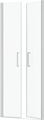 Image de Porte de Douche Double Battant 80x200cm - Verre Trempé Transparent 6mm - Profil Chromé