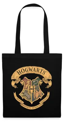 Produktbild von Spreadshirt Harry Potter Hogwarts Wappen Stoffbeutel, One size, Schwarz
