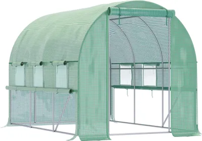 Zdjęcie produktu dla Tunel foliowy Outsunny, szklarnia tunelowa, 2,95 x 2 x 2 m, szklarnia z rolowanym oknem, ochrona UV, wiatroszczelna szklarnia na pomidory, do ogrodu, na balkon, stalowa, zielona