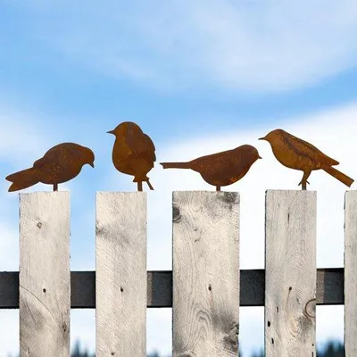 Productafbeelding van 4 Stuks Roestige Metaal Vogels Tuindecoratie