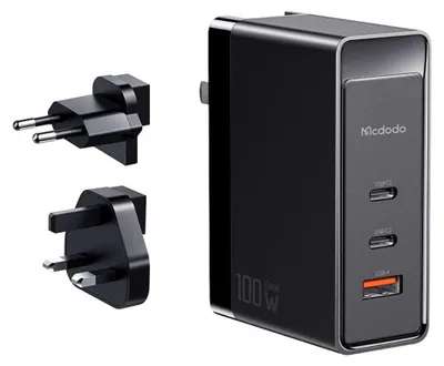 Obrázok produktu pre GaN Mcdodo CH-8101 Pro univerzálna cestovná nabíjačka/adaptér UK/US/EU, 100 W, 2 x USB-C, USB-A (čierna)
