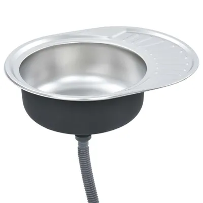 Image de vidaXL Evier encastré avec passoire et siphon ovale inox