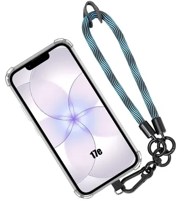 Image de Coque pour iPhone 17e, Protection Silicone Antichoc Transparent avec Bracelet Bleu