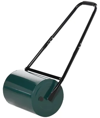 Image de Rouleau de jardin en métal, rouleau pour pelouse avec poignée en forme de U, vert foncé | Décomposable en trois parties | Capacité de 40 litres pour l'eau ou le sable | Diamètre : 31 cm