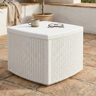 Immagine prodotto di Dmora Tavolino da Esterno Akane 53x53x40h cm Bianco, 2 Posti Tavolo Tavolino Contenitore