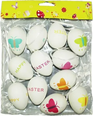 Produktbild von HAAC 24 Stück Ostereier Deko Eier Eierset Ostern weiß bunten Text Kunststoff 6cm