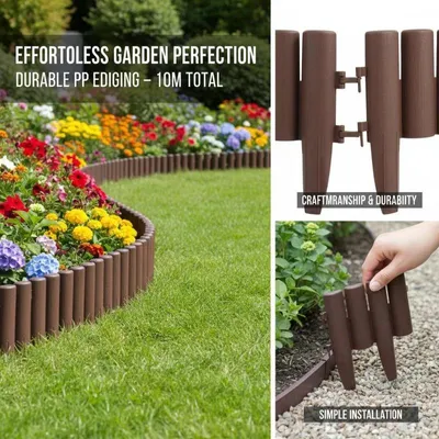 Produktbild von Beetumrandung - Rasenkante Kunststoff - 36 Stück - 10 m - PP Gartenbegrenzung - Braun