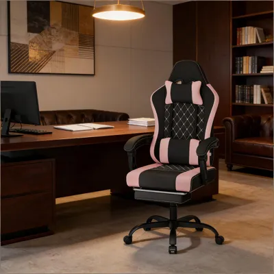 Zdjęcie produktu dla Ergonomiczny fotel gamingowy, fotel biurowy (tylko fotel biurowy) - czarny, różowy