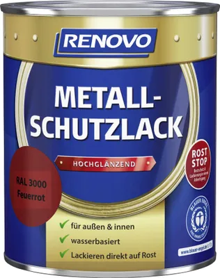 Produktbild von RENOVO Metallschutzlack Hochglänzend 0,75 L Farbwahl , Farbe:RAL 3000 Feuerrot