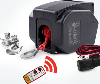 Produktbild von ROTFUCHS Elektrische Seilwinde 12v für Bootstrailer mit Funkfernbedienung – 4990 Kg Zugkraft, Bootswinde elektrisch, Winde Seilzug Synthetikseil