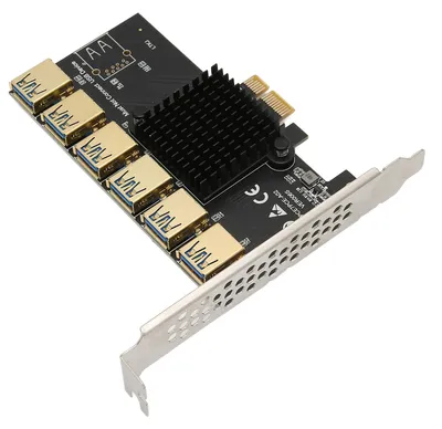 Image de Carte d'extension PCIe 1 à 6, PCIe 1x, USB 3.0, extension graphique, installation facile, largement compatible, carte adaptatrice PCIe 1 vers PCIe 6