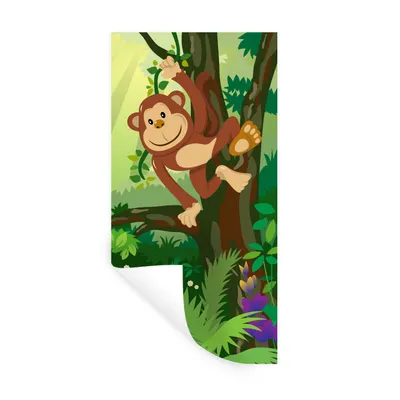 Produktbild von MuchoWow® Wandtattoo Wandsticker Wandaufkleber Affe - Dschungel - Jungen - Mädchen - Blumen - Kinder 40x80 cm Selbstklebend und Repositionierbar - Repositionierbar - Wasser abweisend