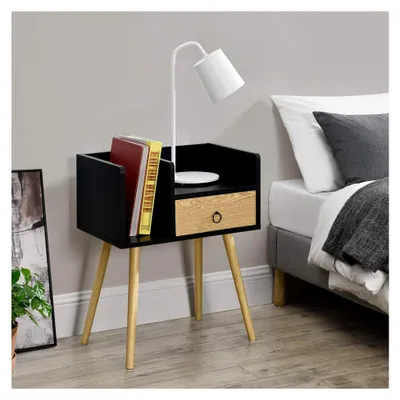 Produktbild von Beistelltisch 'Gibbston' mit Schublade 64 x 50 x 36 cm Kommode Nachttisch mit 2 Ablagen Schwarz
