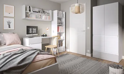 Produktbild von Jugendzimmer Set mit Bett Liegefläche 120x200 cm weiß, grau FLINT-129 5-teilig