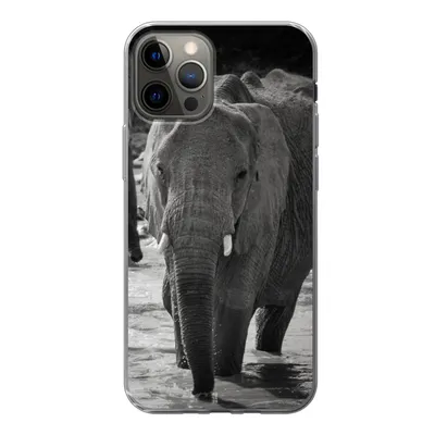 Produktbild von MuchoWow® Handyhülle Schutzhülle Hülle für iPhone 12 Pro Elefant - Tiere - Wasser - Schwarz und weiß Silikon Softcase Handy Hülle - Abdeckung