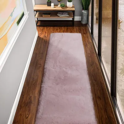 Obrázek produktu pro Kobercový běhoun, plyšový, růžový, 60x300 cm, Umělá kožešina, omyvatelný, obdélníkový