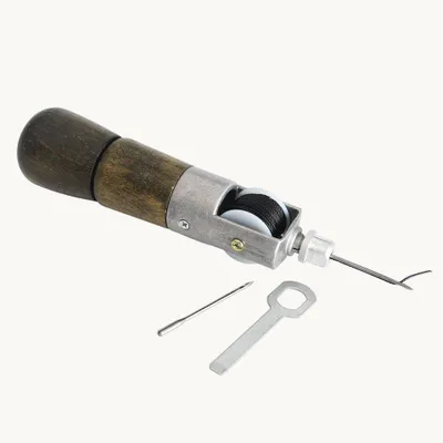 Nähahle-Set aus Aluminium und Buchenholz, 2 Nadeln, Schraubenschlüssel