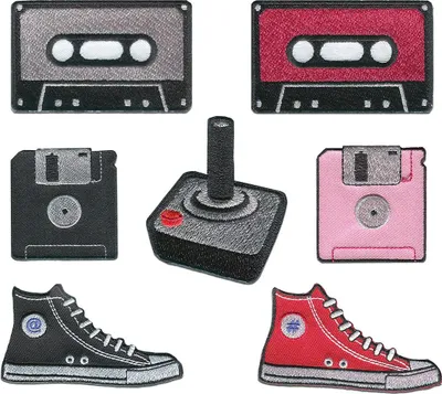 Produktbild von Achtziger Set 7 Stück - Aufnäher, Bügelbild, Aufbügler, Applikationen, Patches, Flicken, Zum Aufbügeln