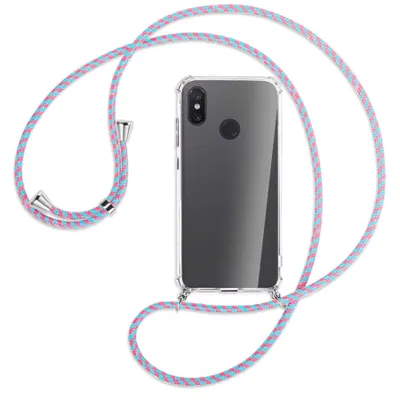 Produktbild von Handykette Backcover-Schutzhülle mit Band (Metall silberfarben) für Xiaomi Mi 8 / Mi 8 Pro - pink/mint