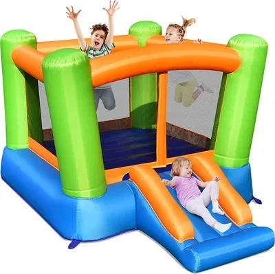 Produktbild von Aufblasbare Hüpfburg mit Rusche & Sprungbereich, Castle Bouncer, Kinder Spielburg für Indoor und Outdoor, Springburg für Kinder ab 3 Jahren, 250x143x197cm