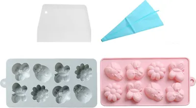 Obrázek produktu pro 2 kusy Silikonová forma na včelí motýly s 8 dutinami/čokoládová forma/plísně na dorty/silikonové formy pro DIY mýdlo, kostky ledu, s potrubním sáčkem a škrabkou