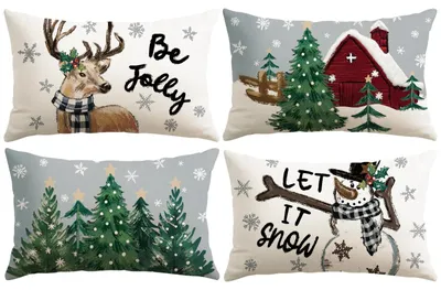 4 Kissenbezüge Schneemann Elch 40x60 cm weiß Weihnachten