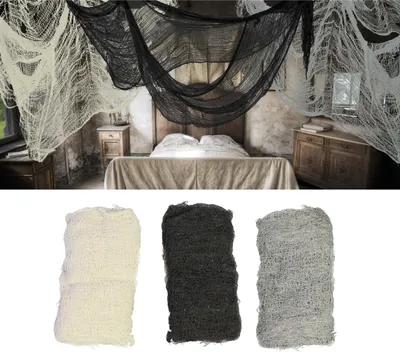 Immagine prodotto di Tessuto per la decorazione di Halloween Tessuti mistici Atmosfera spettrale Per una festa a tema spettrale Evento horror Costume da fantasma Design creativo Rete a maglia fine Effetto struttura Decorazione della stanza, Colore: Multicolore