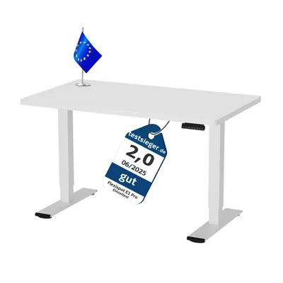 Produktbild von FLEXISPOT Höhenverstellbarer Schreibtisch  EU, 22mm Einteilige Tischplatte 140x80cm, Elektrisch mit 2 starken Motoren, 4 Memory-Funktion (Weiß)