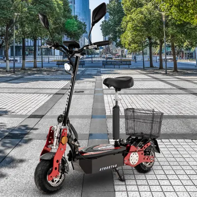 Produktbild von eFlux E-Scooter Street 40 | Scooter Klappbar - Elektro Roller - Straßenzulassung - Mit Sitz und Gepäckkorb - E-Roller - 35 km/h - 800 W (Rot Schwarz)