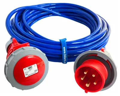 Image de Câble d'extension pour courant fort CEE, caoutchouc, 16A, H07BQ-F, 5x2,5, IP67, 1 mètre