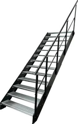 Obrázek produktu pro Ocelové příčkové schodišťové rošty 13 stupňů zábradlí vpravo - pozinkované a antracitově práškově lakované strany - (š x v x h) 100 x 247 x 253 cm