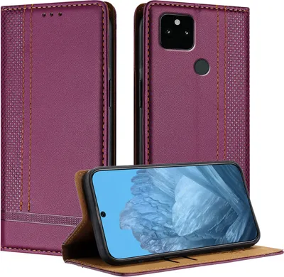 Obrázek produktu pro Pouzdro na mobilní telefon pro Google Pixel 5A kožené flipové ochranné pouzdro s funkcí stojánku fialové