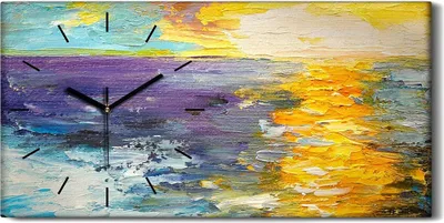 Produktbild von Wandbild Leinwand Bilder mit Uhr 60x30 Sonnenuntergangs auf dem Küste Wasser - schwarze Hände