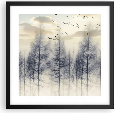 Produktbild von Gerahmtes Poster - Schwarzer Rahmen - Bäume Vögel Himmel - 40x40 cm - Wand Bild - Wanddeko - Wandbilder - Kunstposter - Wandposter - Bilderrahmen - Bilder - Kunstdruck - P2BAC40x40-4546