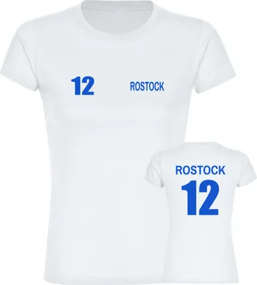Produktbild von multifanshop Damen T-Shirt - Rostock - Trikot Nummer 12, weiß, Größe S