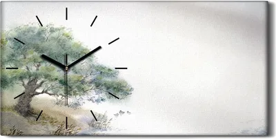 Produktbild von Leinwand Uhr Küche Wohnzimmer Bild 60x30 Aquarellbaum auf weißem Hintergrund - schwarze Hände