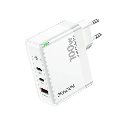 Produktbild von Schnellladegerät 100W Netzladegerät 2xUSB-C+USB-A QC3.0+PD GaN weiß Überladungsschutzschaltung